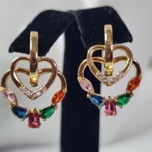 Gold Filled Double Heart Huggie Hoop Earrings